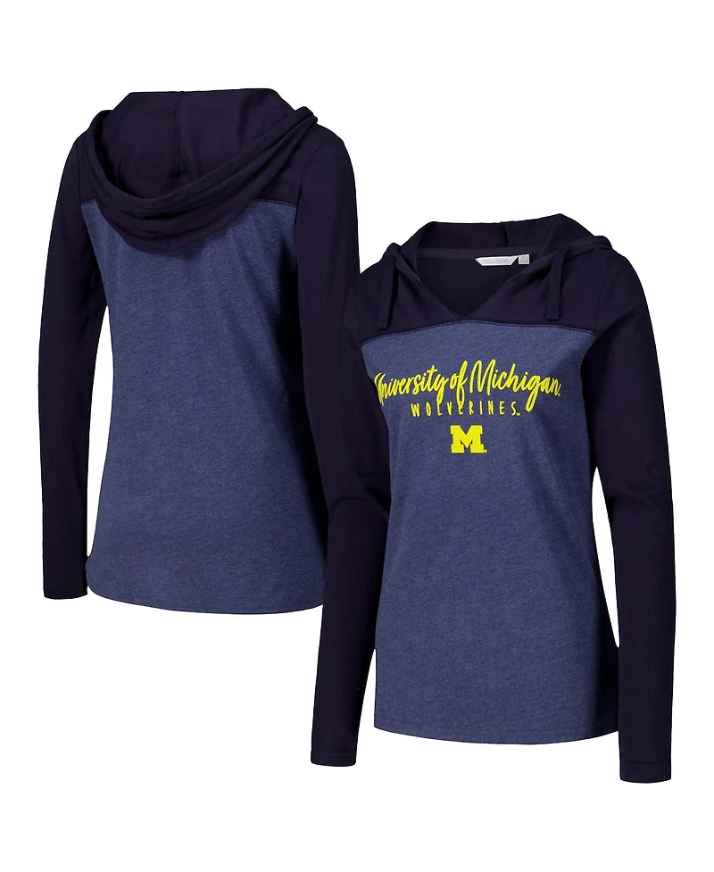Camp David Women's Heather Navy Michigan Wolverines Knockout Color Block Hoodie V-Neck Long Sleeve T-Shirt
