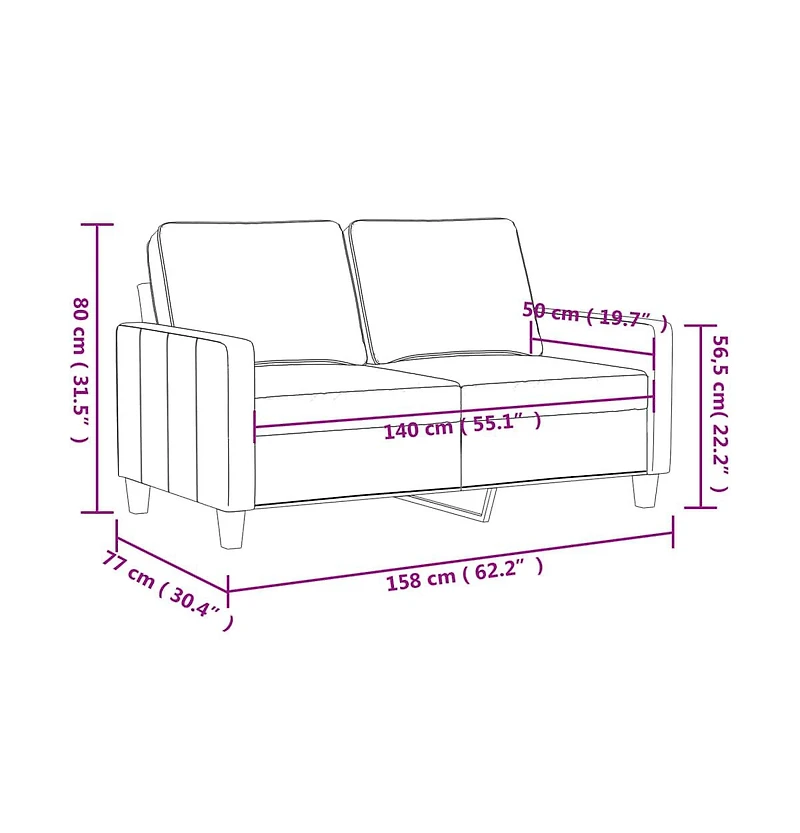 vidaXL 2-Seater Sofa Dark Gray 55.1" Velvet