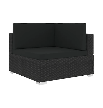 vidaXL Sectional Corner Chair with Cushions Poly Rattan Black