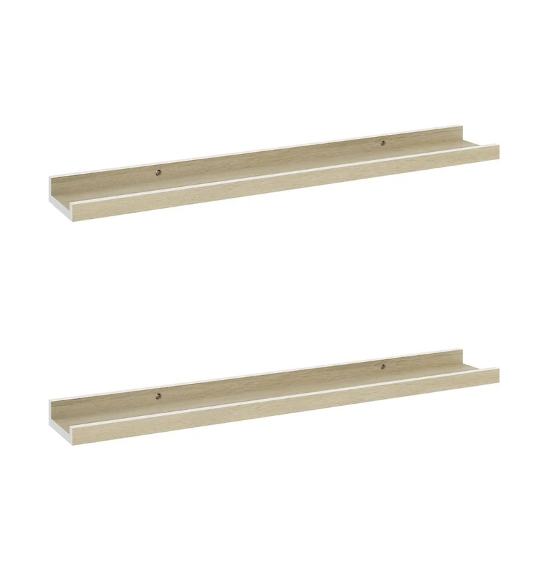 vidaXL Wall Shelves 2 pcs White and Sonoma Oak 23.6"x3.5"x1.2"