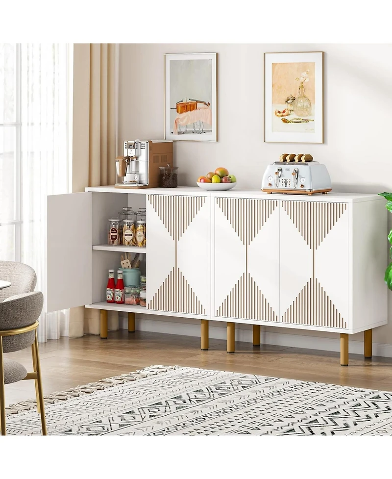 Tribesigns White Sideboard Buffet, Modern Storage Cabinet, Large Buffet Cupboard with 4 Doors, Dinning Horizontal Cabinet