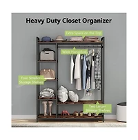 Tribesigns Free-standing Closet Organizer, Heavy Duty Clothes Closet, Portable Garment Rack with 6 Shelves and Hanging rod