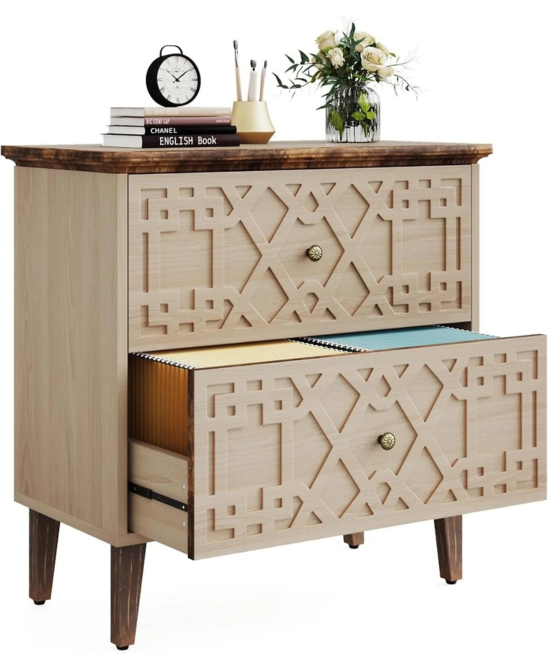 Tribesigns 2 Drawer Lateral File Cabinet, Office Filing Cabinet for A4 / Letter Size/Legal Files, Wood Storage Printer Stand Home Off