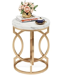 Tribesigns Round End Table, Multifunctional Accent Table Small Side Table for Living Room, Modern White Gold Nightstand with Faux Marble Tabletop, Bed