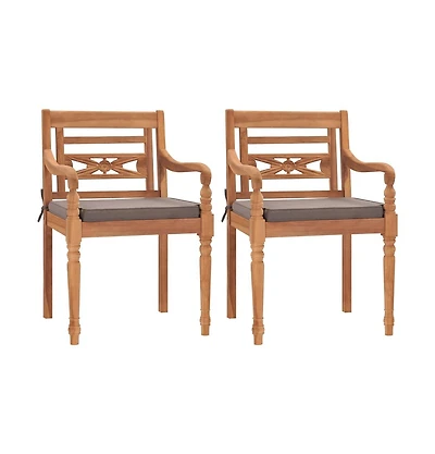 vidaXL Batavia Chairs 2 pcs with Dark Gray Cushions Solid Teak Wood