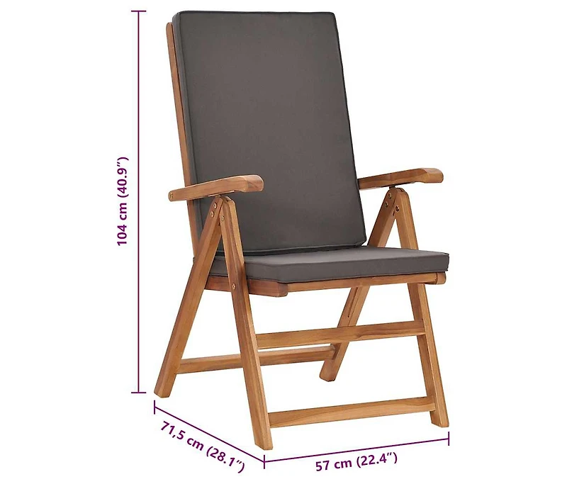 Reclining Patio Chairs with Cushions 2 pcs Solid Teak Wood Gray