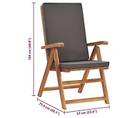 Reclining Patio Chairs with Cushions 2 pcs Solid Teak Wood Gray