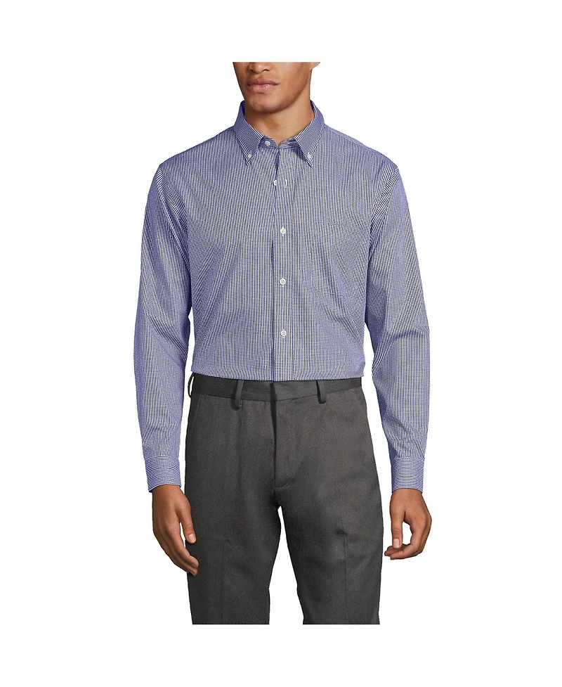 Lands' End Big & Tall Traditional Fit Pattern No Iron Supima Pinpoint Buttondown Collar Dress Shirt