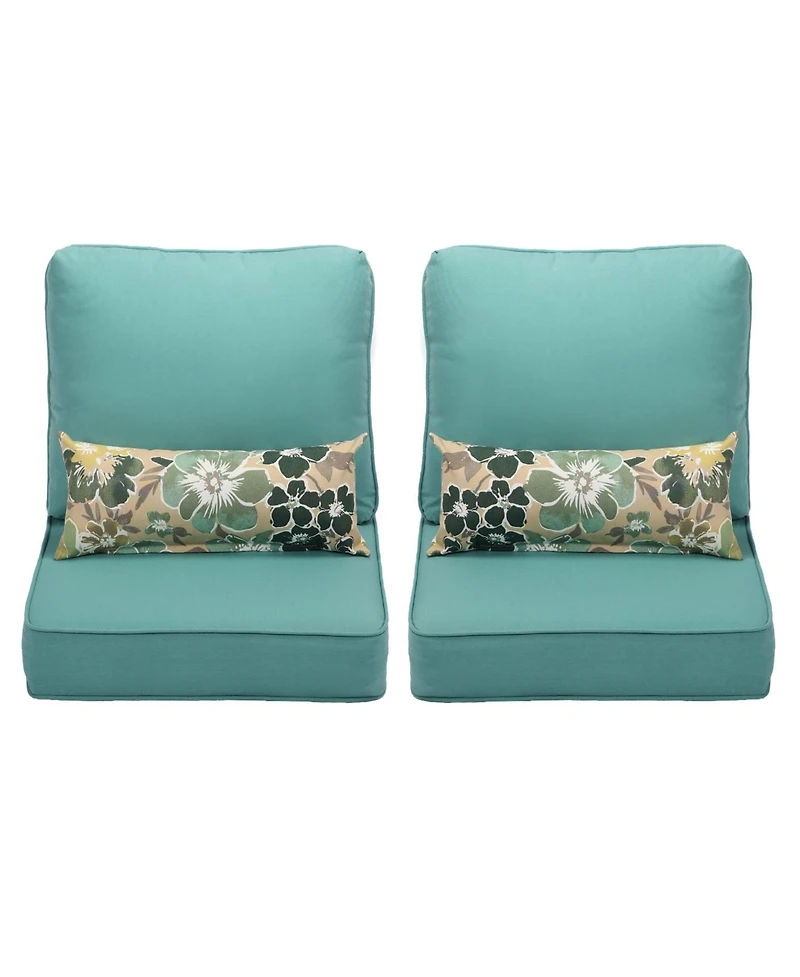 Aoodor 22'' x 24'' Outdoor Deep Seat Chair Cushion Set，Olefin Fabric Slipcover and Sponge Foam (Set of 2 Seats, 2 Backs, 2 Pillows）