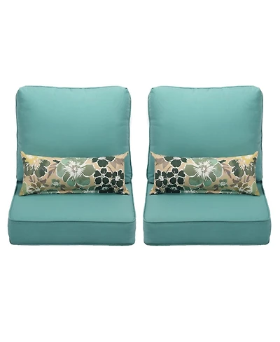 Aoodor 22'' x 24'' Outdoor Deep Seat Chair Cushion Set，Olefin Fabric Slipcover and Sponge Foam (Set of 2 Seats, 2 Backs, 2 Pillows）