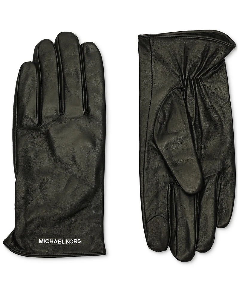 Michael Kors Women's Logo Detail Leather Tech Gloves