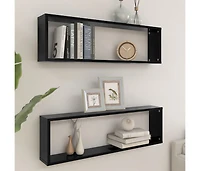 vidaXL Wall Cube Shelves 2 pcs Black 39.4"x5.9"x11.8" Engineered Wood