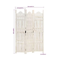 vidaXL Hand carved 3-Panel Room Divider White 47.2"x65" Solid Mango Wood