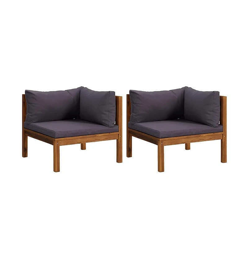 Corner Sofas 2 pcs with Dark Gray Cushions Solid Acacia Wood
