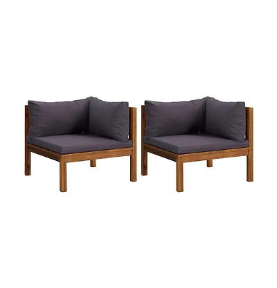 Corner Sofas 2 pcs with Dark Gray Cushions Solid Acacia Wood