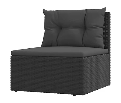 vidaXL Patio Middle Sofa with Cushions Black Poly Rattan