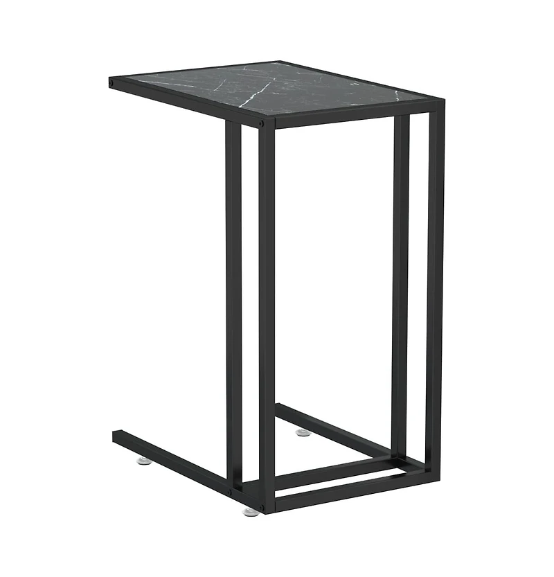 vidaXL Computer Side Table Black Marble 19.7"x13.8"x25.6" Tempered Glass