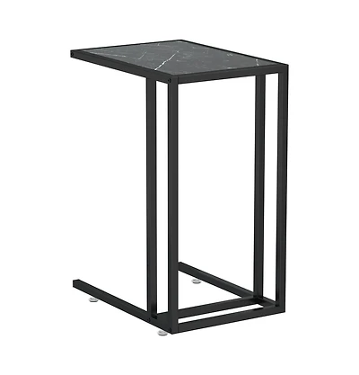 vidaXL Computer Side Table Black Marble 19.7"x13.8"x25.6" Tempered Glass