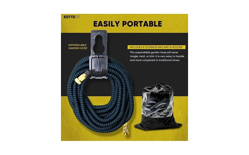 Kotto 25' Expandable Water Garden Hose: 10 Spray Nozzles, Solid Brass Connector, Leak-Proof Design