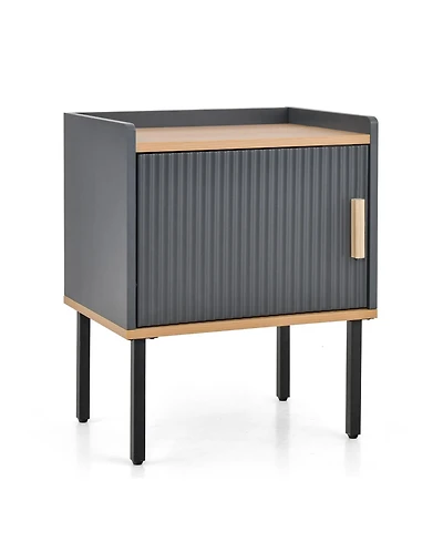 Sugift Nightstand Bedside End Table with Door Cabinet for Living Room Bedroom-Gray
