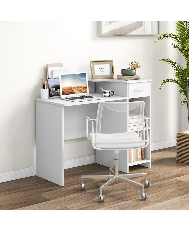 Computer Desk Modern Laptop Pc Desk with Adjustable Shelf and Cable Hole-White