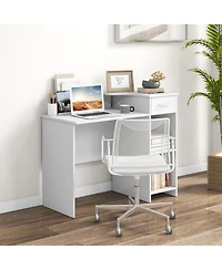Computer Desk Modern Laptop Pc Desk with Adjustable Shelf and Cable Hole-White