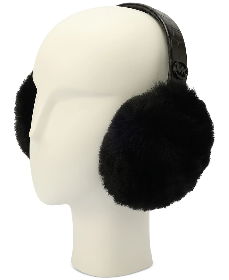 Michael Michael Kors Logo Charm Croc-Embossed Fuzzy Ear Warmers