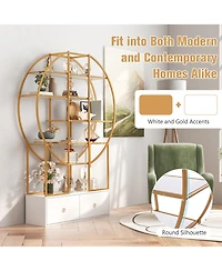 71 Inches 6-Tier Gold Bookshelf with 2 Storage Drawers-Golden