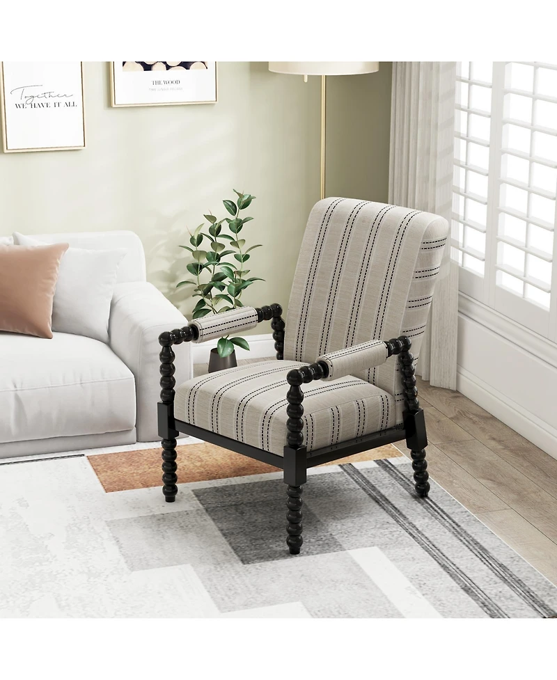 Sugift Upholstered Accent Chair with Rubber Wood Frame for Living Room-Beige