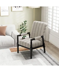 Sugift Upholstered Accent Chair with Rubber Wood Frame for Living Room-Beige