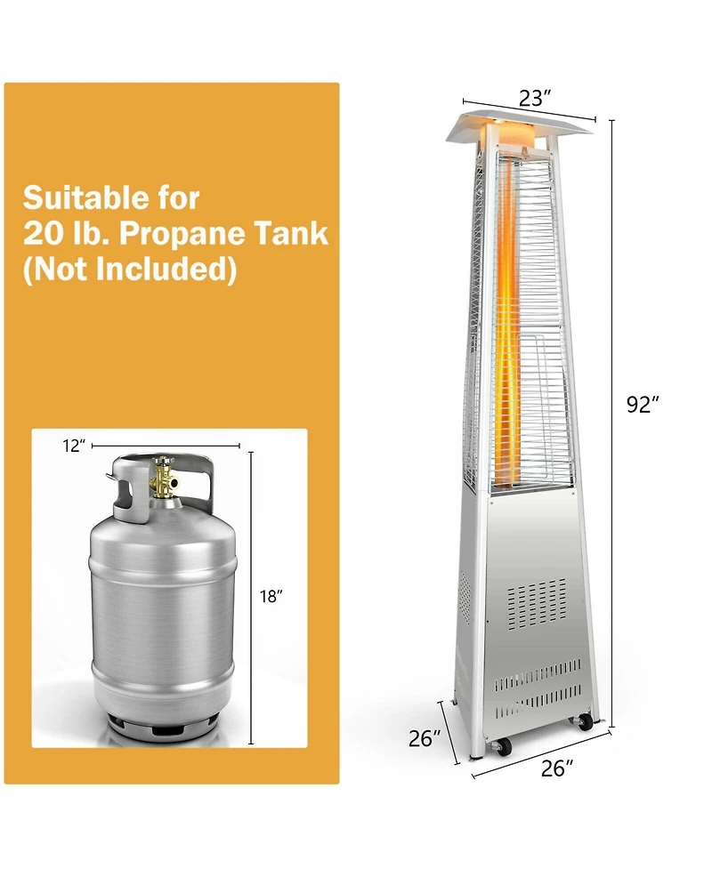 Inolait 42 000 Btu Stainless Steel Pyramid Patio Heater With Wheels
