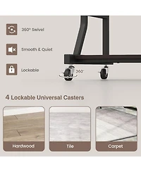 Skonyon Mobile Computer Desk with Keyboard Tray Mouse Tray and Shelf-Dark Brown