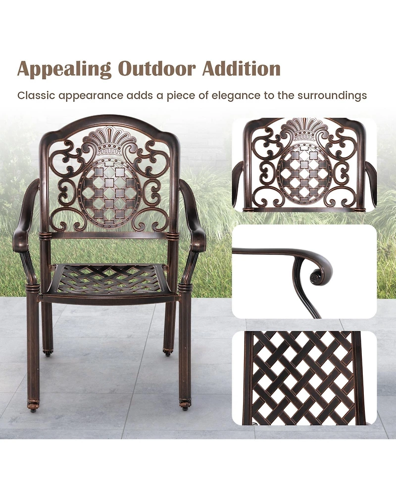 Patio Cast Aluminum Dining Chairs Set of 2 Metal Armchairs Stackable-Copper