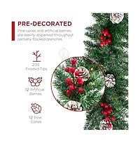 Cowin 9ft Christmas Garland Battery Operated Waterproof 50 Light 220 Branches Pine Cones and Berries