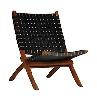 Folding Chair Crossed-Stripe Black Real Leather