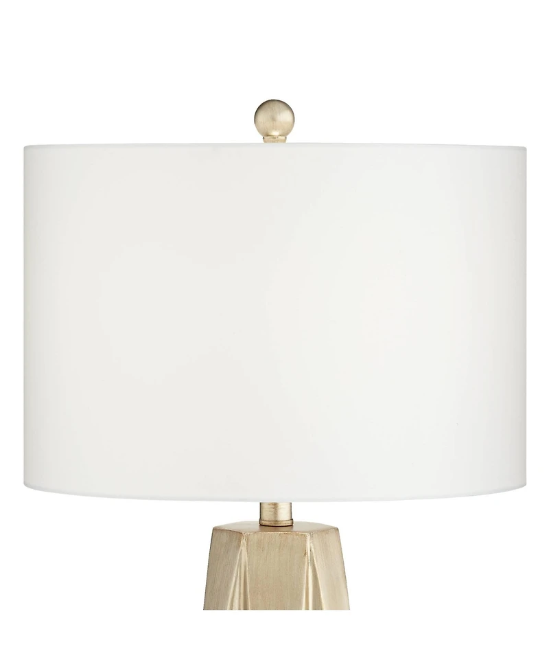 Bravo Modern Table Lamp 28" Tall Champagne Gold Diamond Geometric Cut White Drum Shade Decor for Bedroom Living Room House Home Bedside Nightstand Off