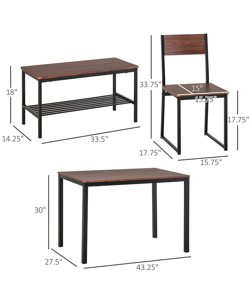 Homcom Wooden Kitchen Table and Chair Furniture with Storage Rack and Sitting Bench