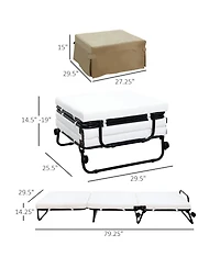 Homcom Twin Size Folding Convertible Sleeper Bed Ottoman with Slipcover, Beige