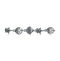 Bling Jewelry Tropical Beach Vacation Nautical Multi Charm Sand Dollar Sea Shell Starfish Link Bracelet Oxidized .925 Sterling Silver 7.5 Inch