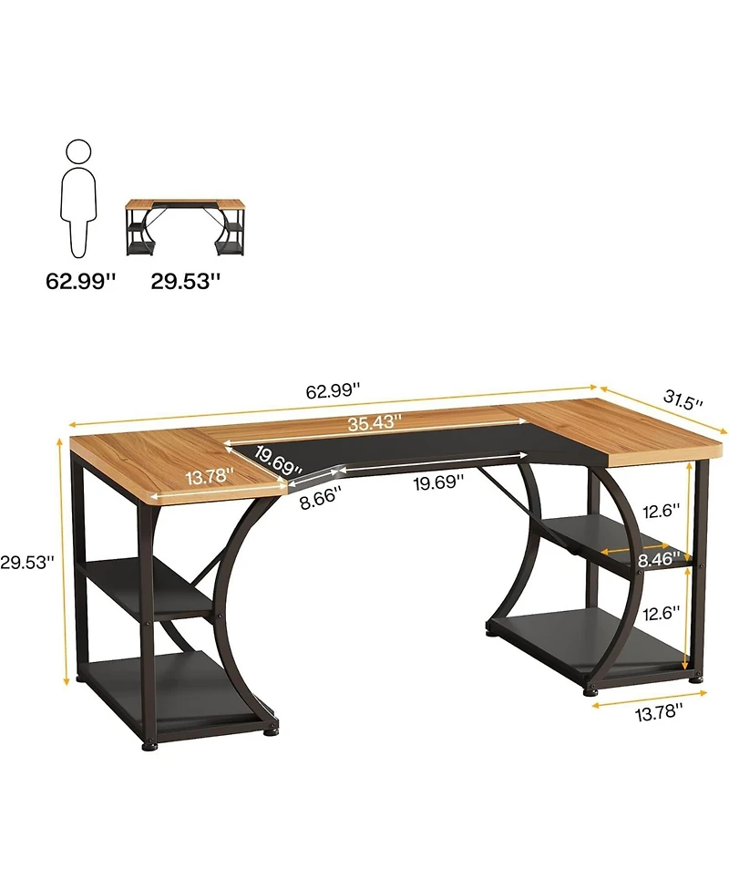 Tribesigns 63-Inch Executive Desk, Large Office Computer Desk with Double Pedestal, Modern Simple Workstations Writing Table