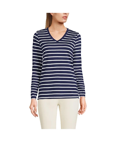 Lands' End Petite Relaxed Supima Cotton Long Sleeve V-Neck T-Shirt