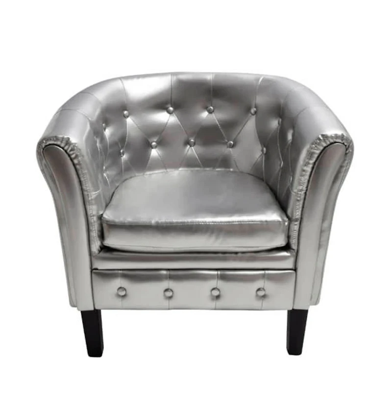 Tub Chair Silver Faux Leather