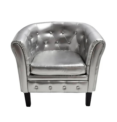 Tub Chair Silver Faux Leather