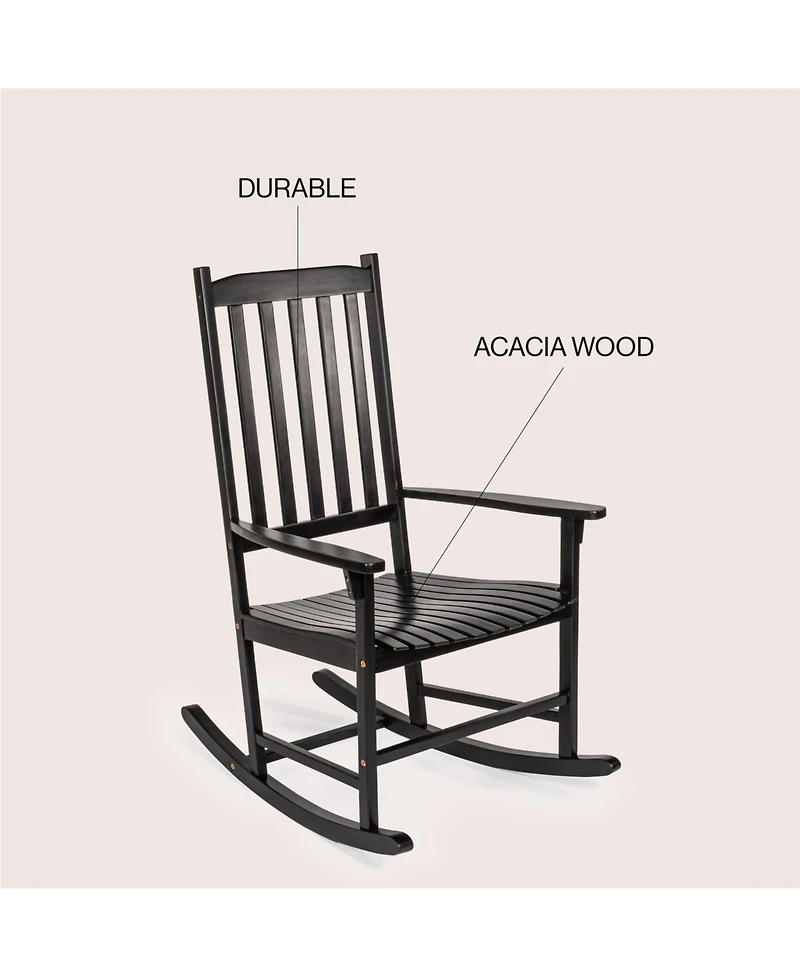 Jonathan Y Seagrove Farmhouse Classic Slat-Back 350-lbs Support Acacia Wood Outdoor Rocking Chair