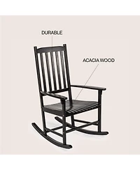 Jonathan Y Seagrove Farmhouse Classic Slat-Back 350-lbs Support Acacia Wood Outdoor Rocking Chair