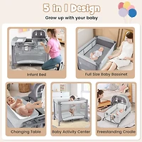 Costway 5 in 1 Portable Baby Playard Nursery Center with Cradle & Storage Basket