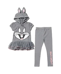 Looney Tunes Girls Buggs Bunny Cosplay T-Shirt Dress and Leggings Outfit Set