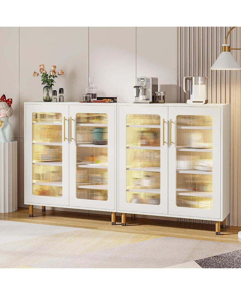 Tribesigns Set of 2 Buffet Cabinet with Storage, Modern Kitchen Accent Cabinet with Acrylic Doors and Led Light