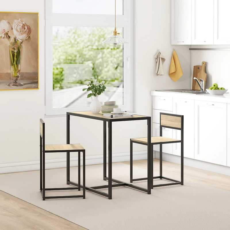 Homcom 3-Piece Industrial Dining Table Set for 2 Kitchen Table and Chairs