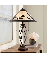 Franklin Iron Works Feuille Country Cottage Table Lamp 23 3/4" High Metal Openwork Leaf Mica Shade for Bedroom Living Room Bedside Nightstand Off